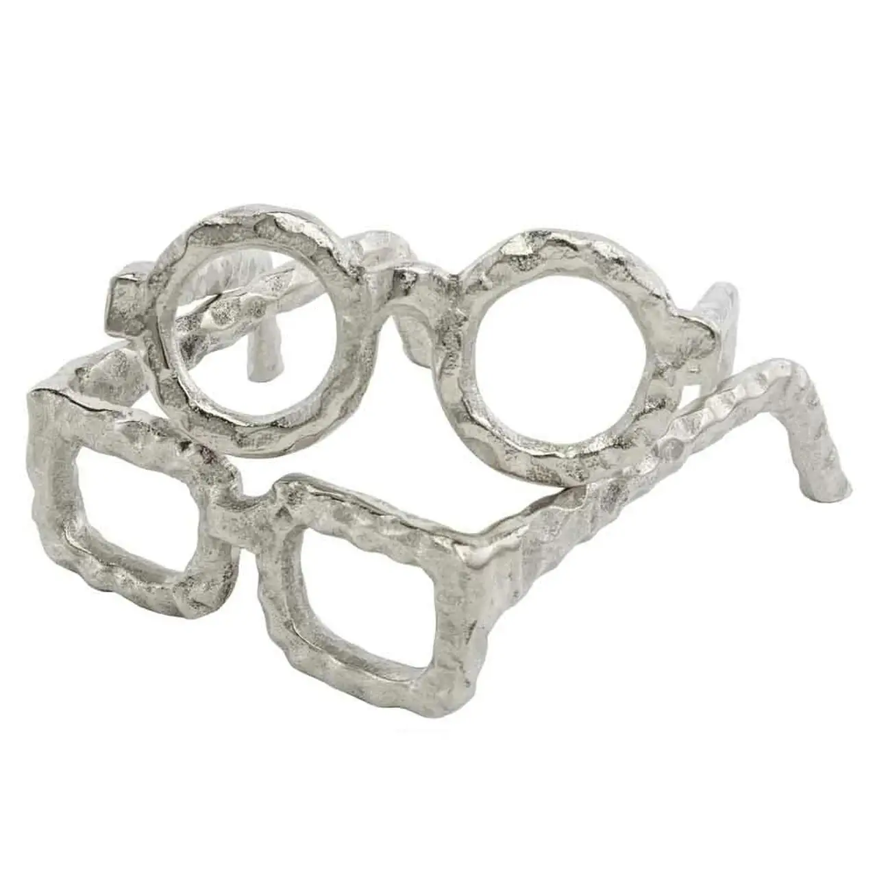 Hammered Silver Metal Eyeglasses Sculpture - Image 5