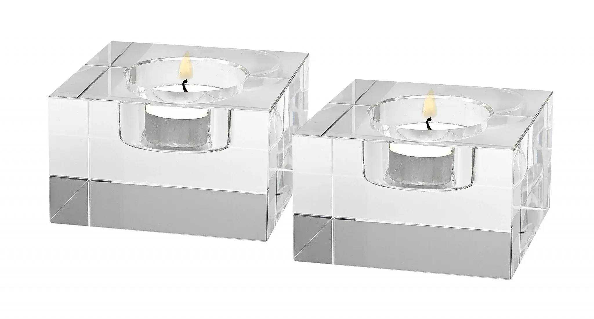 Hand Crafted Crystal Block Pair Of Tlite Holders - Image 2