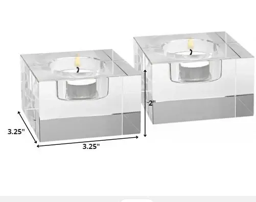 Hand Crafted Crystal Block Pair Of Tlite Holders - Image 6