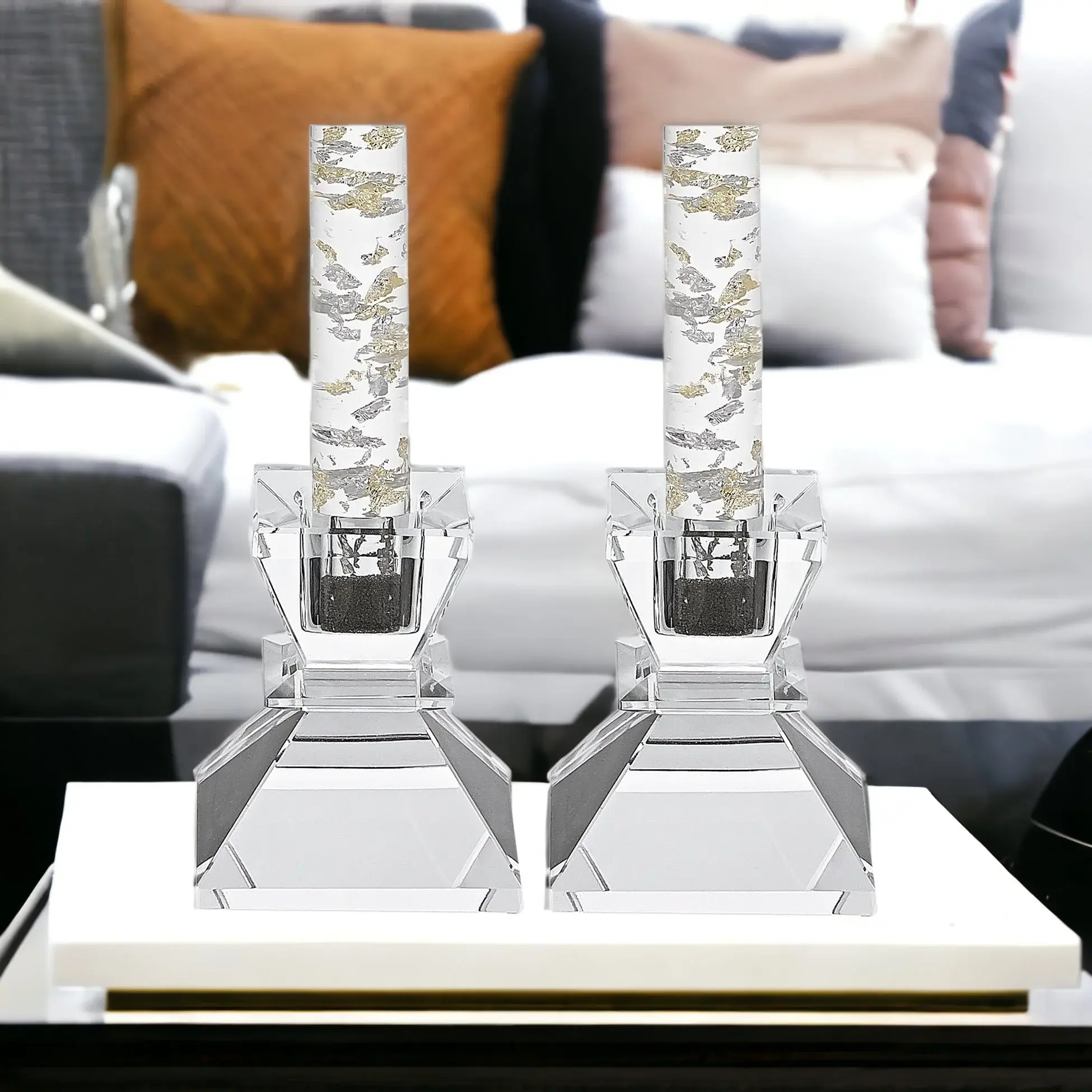 Hand Crafted Crystal Pair Of Handcrafted Candle Holders - Image 2