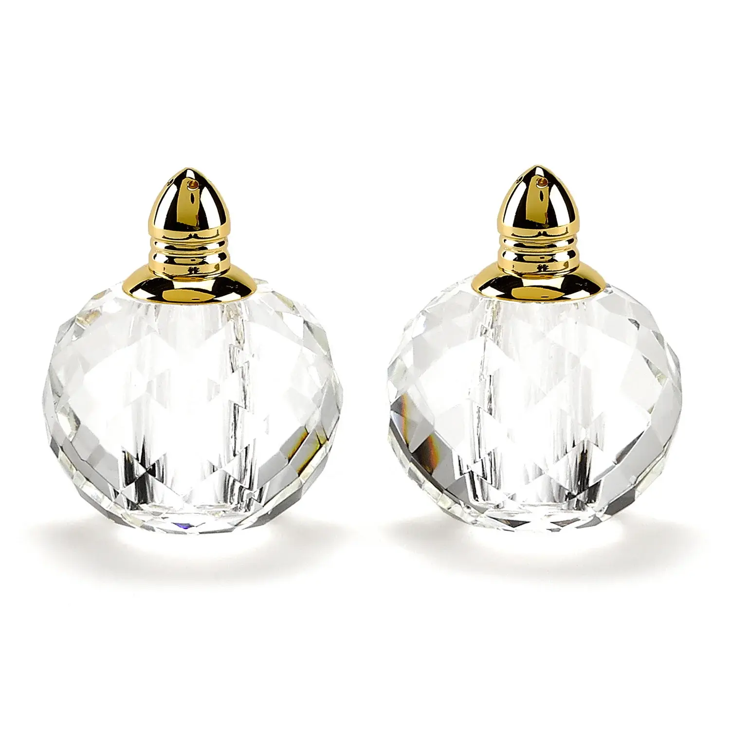 Handcrafted Optical Crystal And Gold Rounded Salt And Pepper Shakers - Image 2