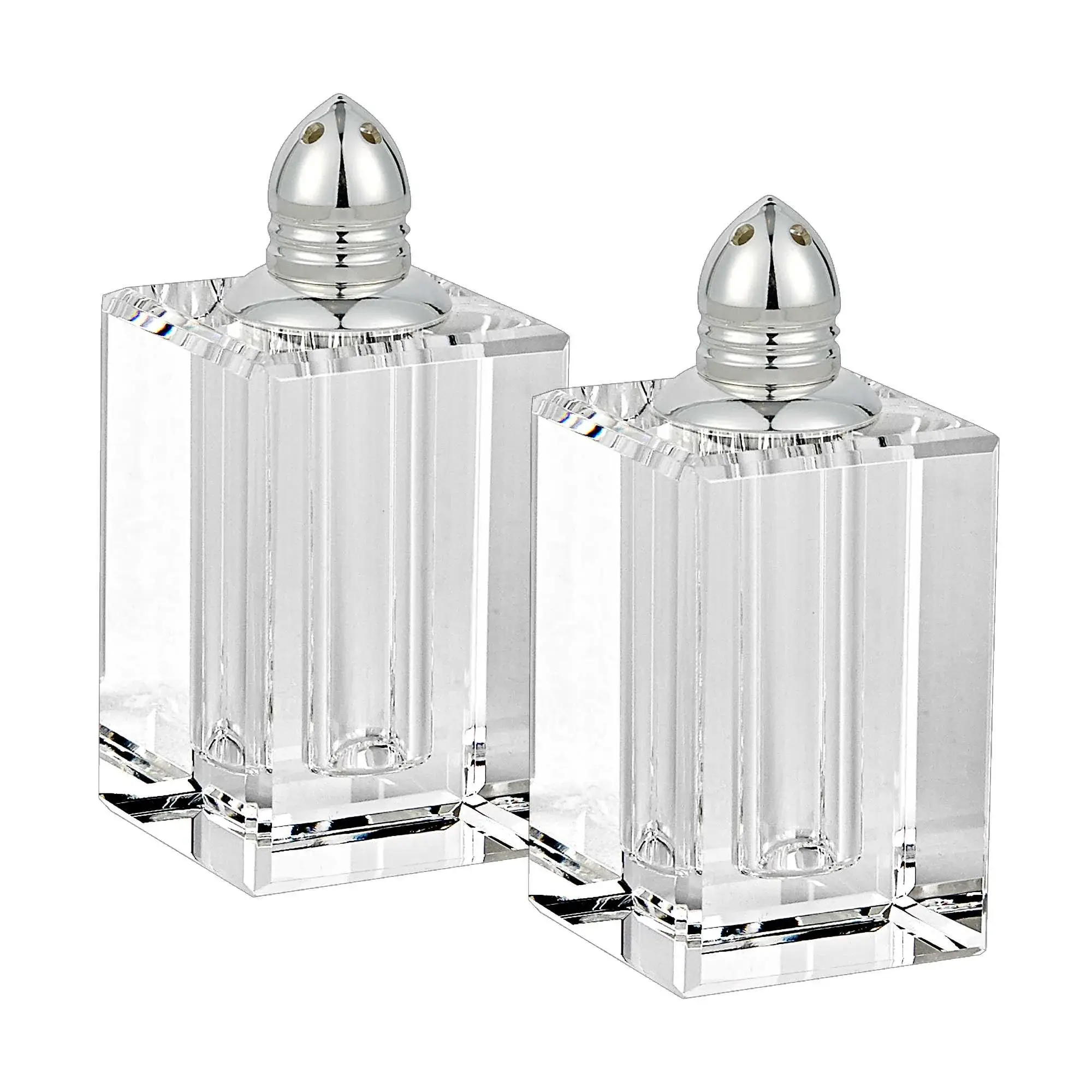 Handcrafted Optical Crystal And Silver Large Size Salt And Pepper Shakers - Image 2
