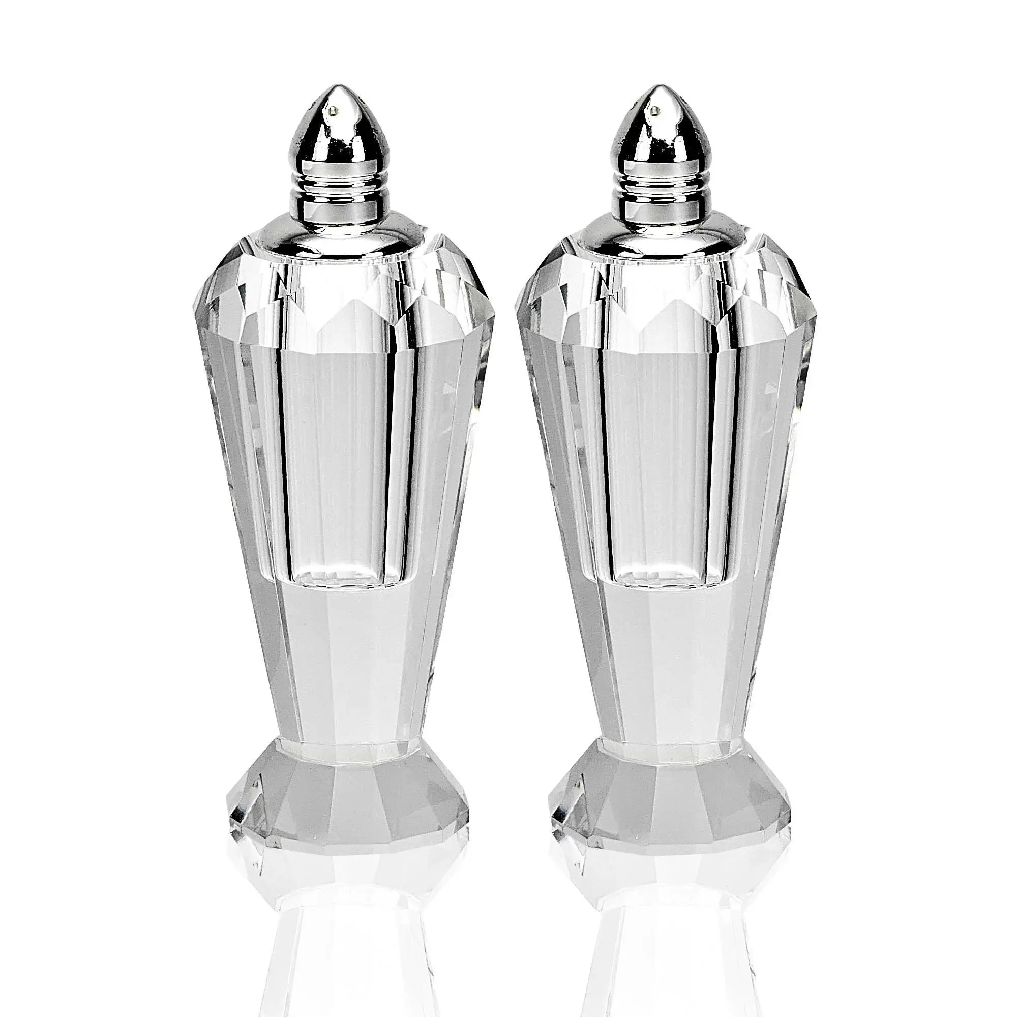 Handcrafted Optical Crystal And Silver Pair Of Salt And Pepper Shakers - Image 2