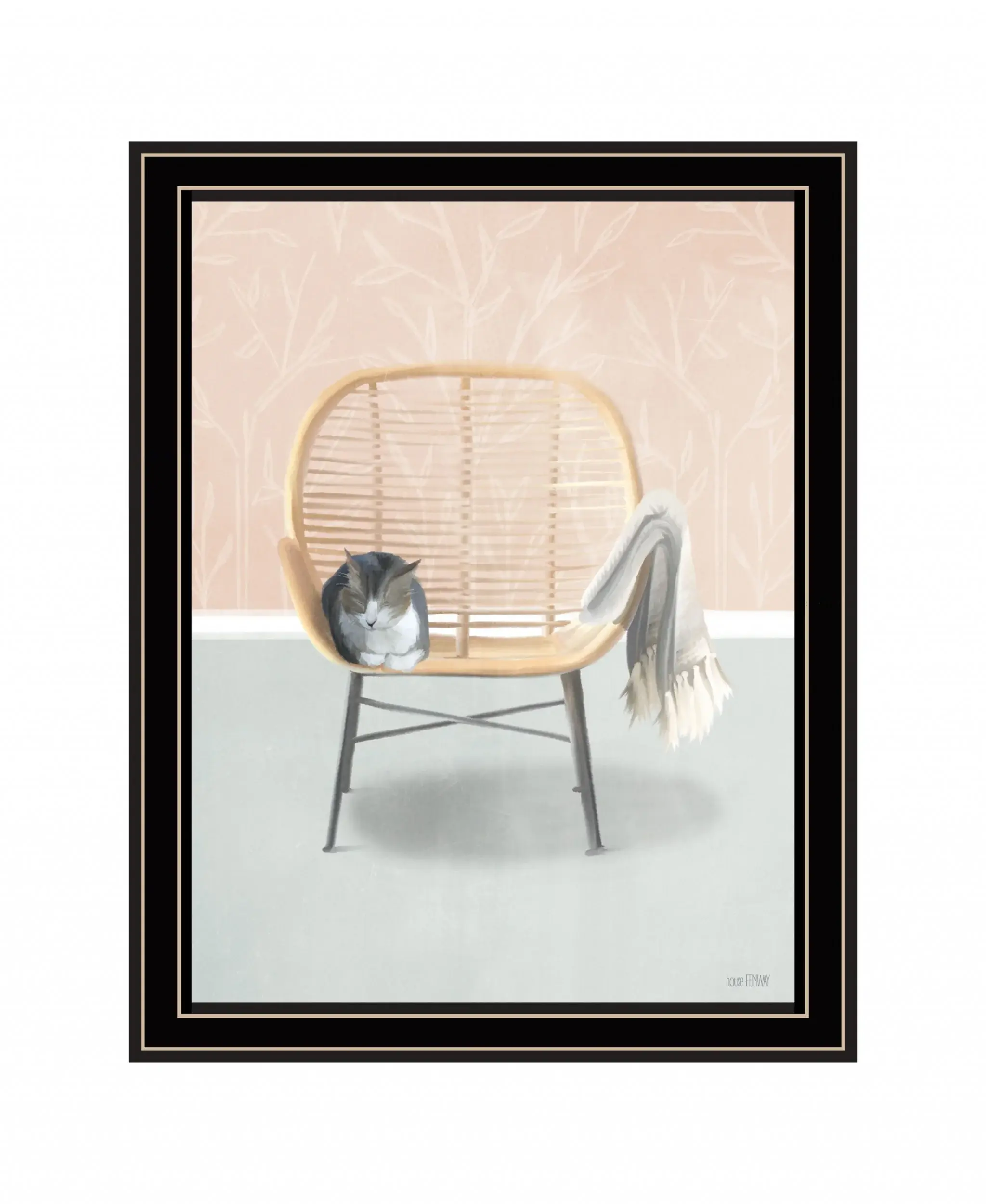 Happy Cat 1 Black Framed Print Wall Art - Image 2
