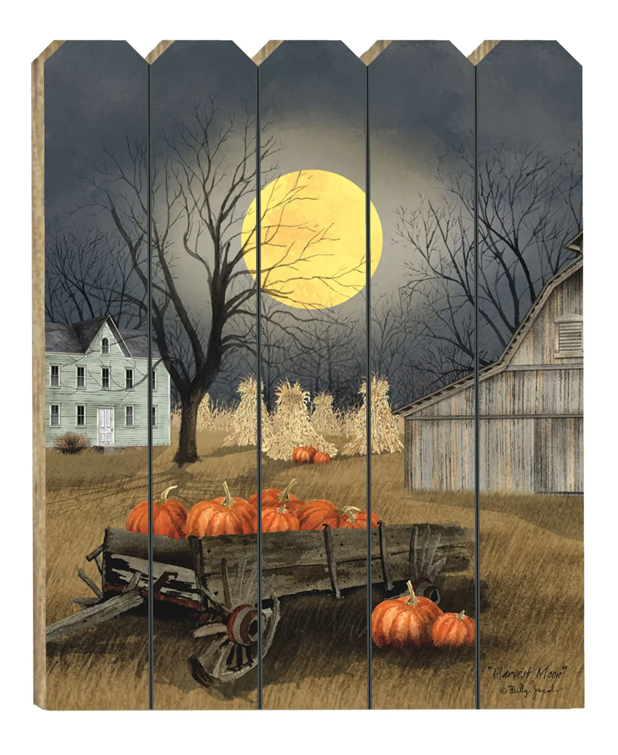 Harvest Moon Pumpkins Unframed Picket Fence Wall Art - Image 2