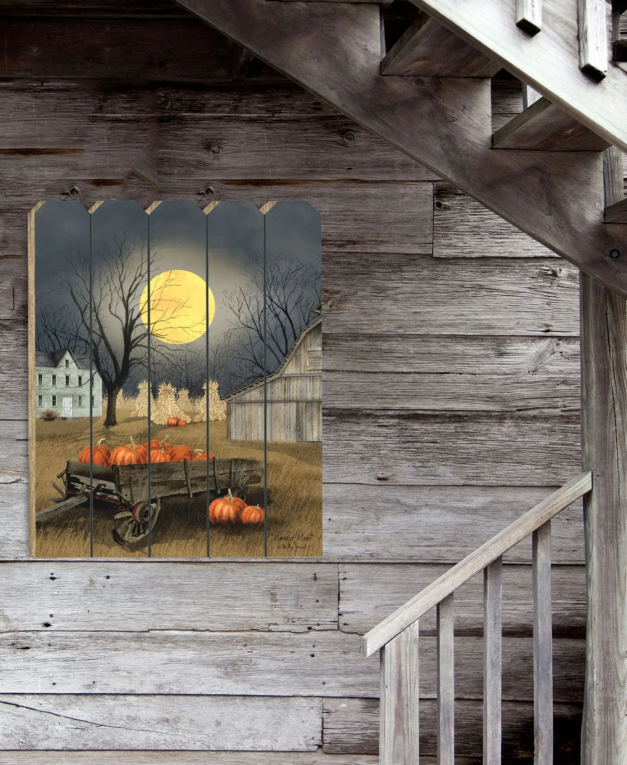 Harvest Moon Pumpkins Unframed Picket Fence Wall Art - Image 4