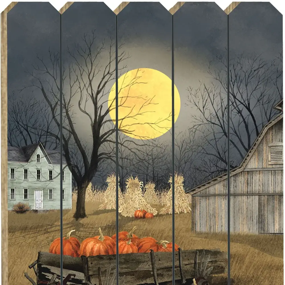 Harvest Moon Pumpkins Unframed Picket Fence Wall Art - Image 5