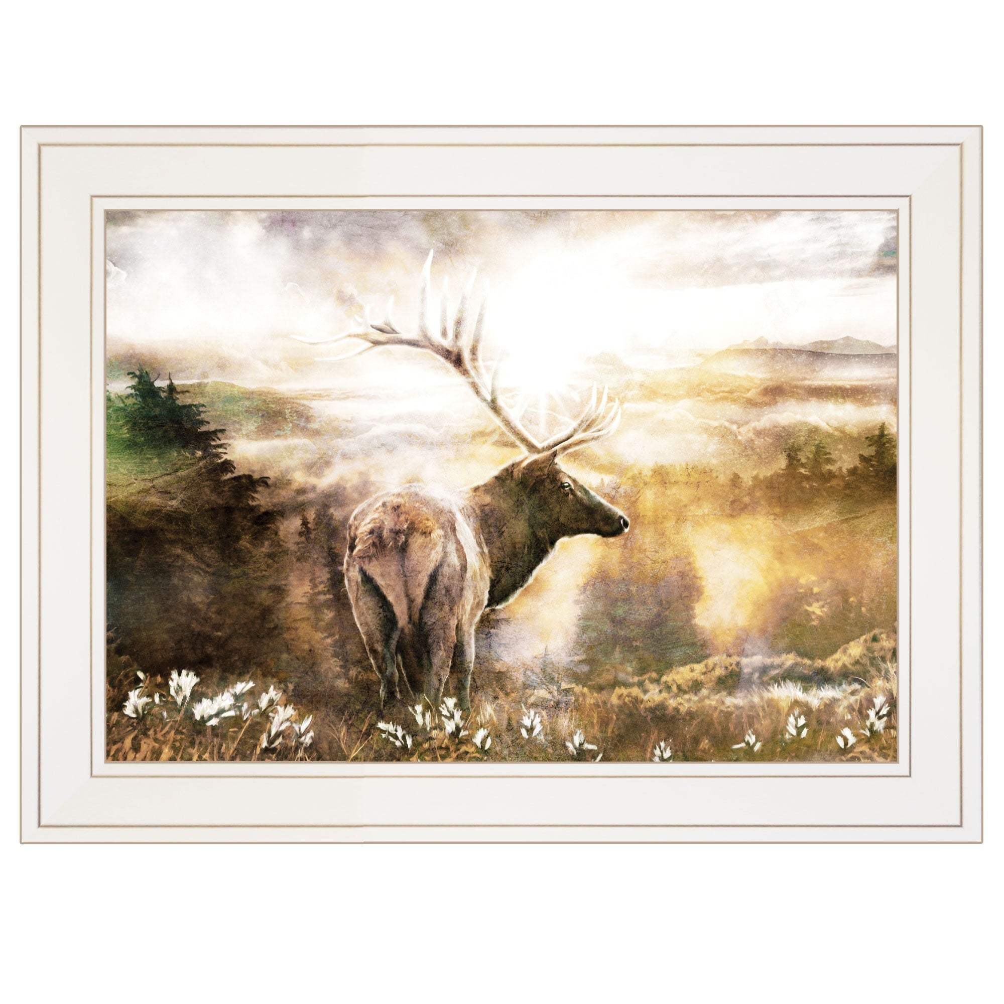 Heading Home Elk 1 White Framed Print Wall Art - Image 2