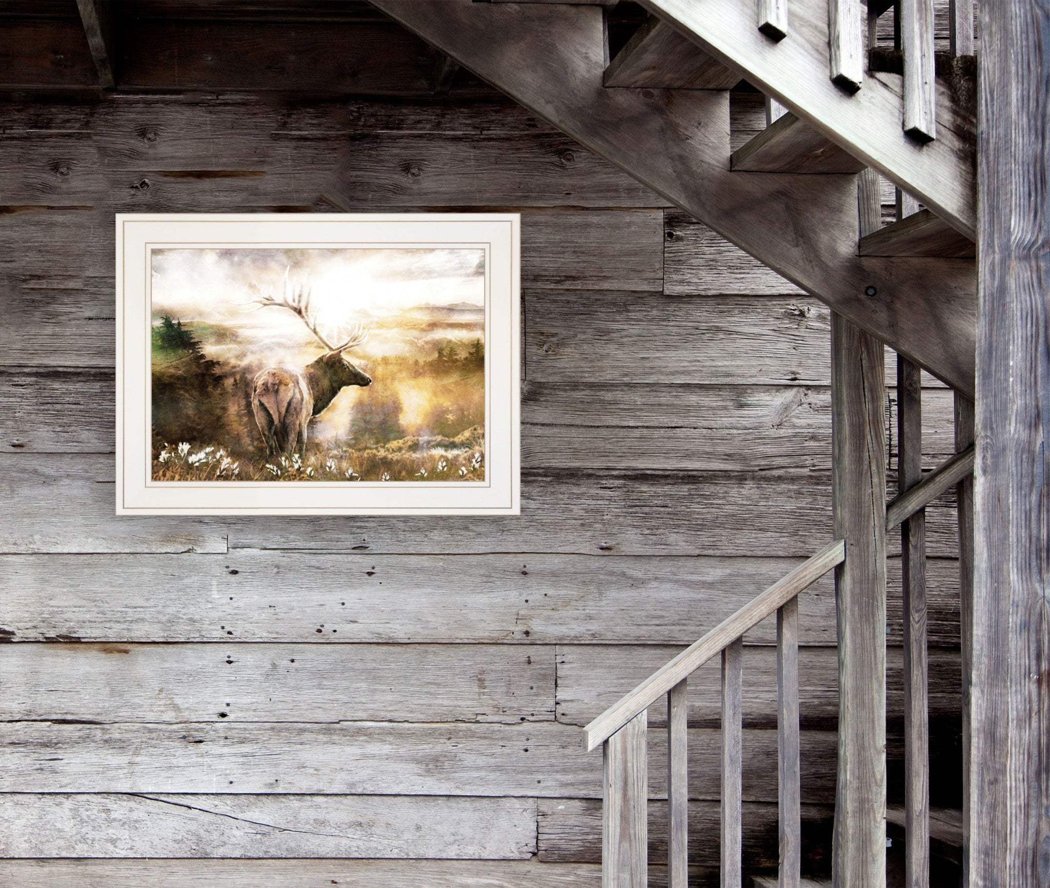 Heading Home Elk 1 White Framed Print Wall Art - Image 4