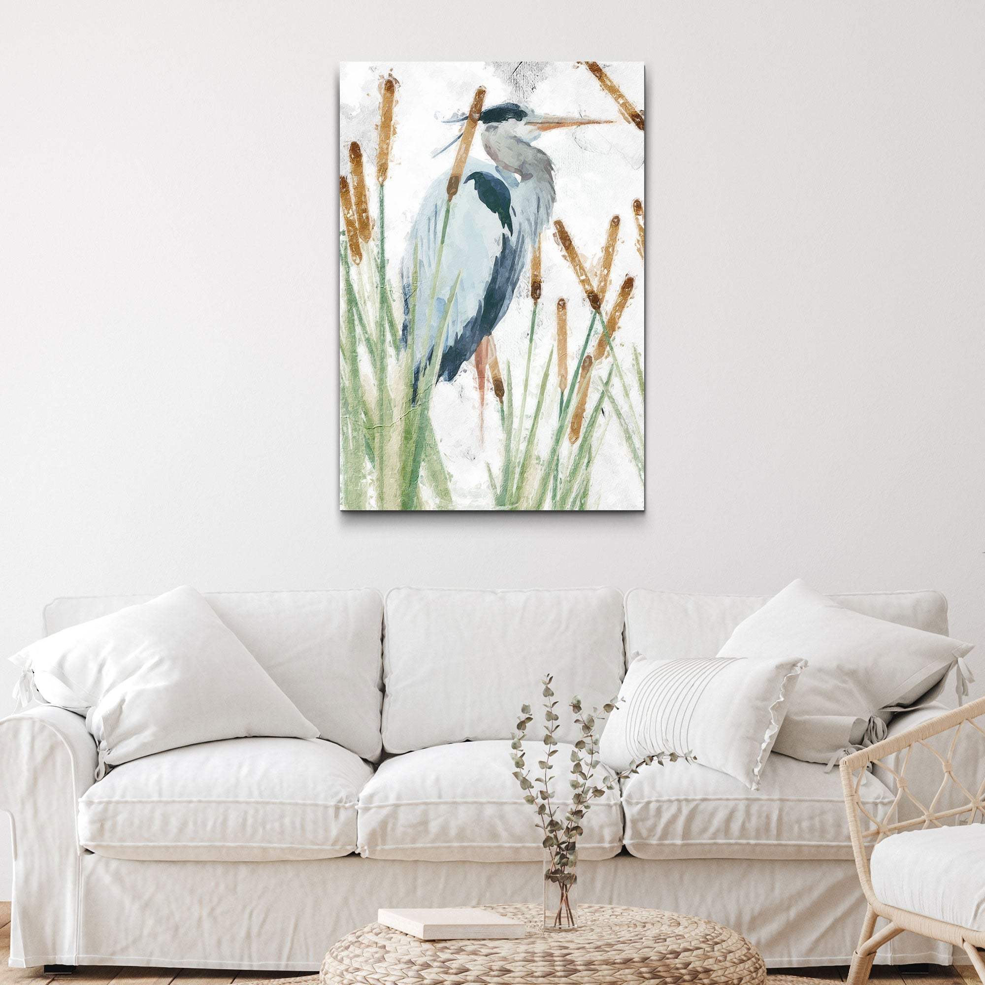 Heron In The Reeds Canvas Wall Art II