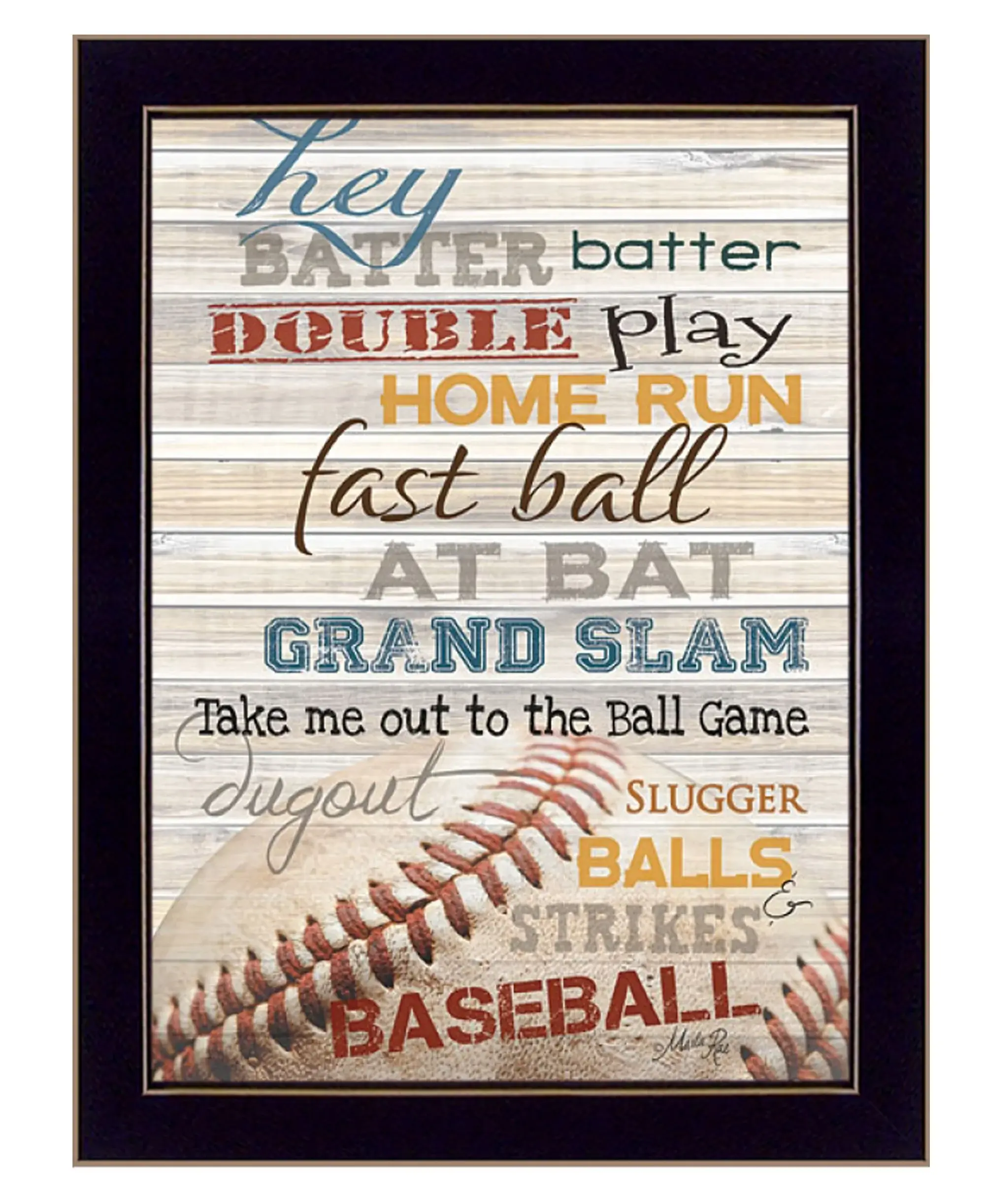 Hey Batter Batter 3 Black Framed Print Wall Art - Image 2