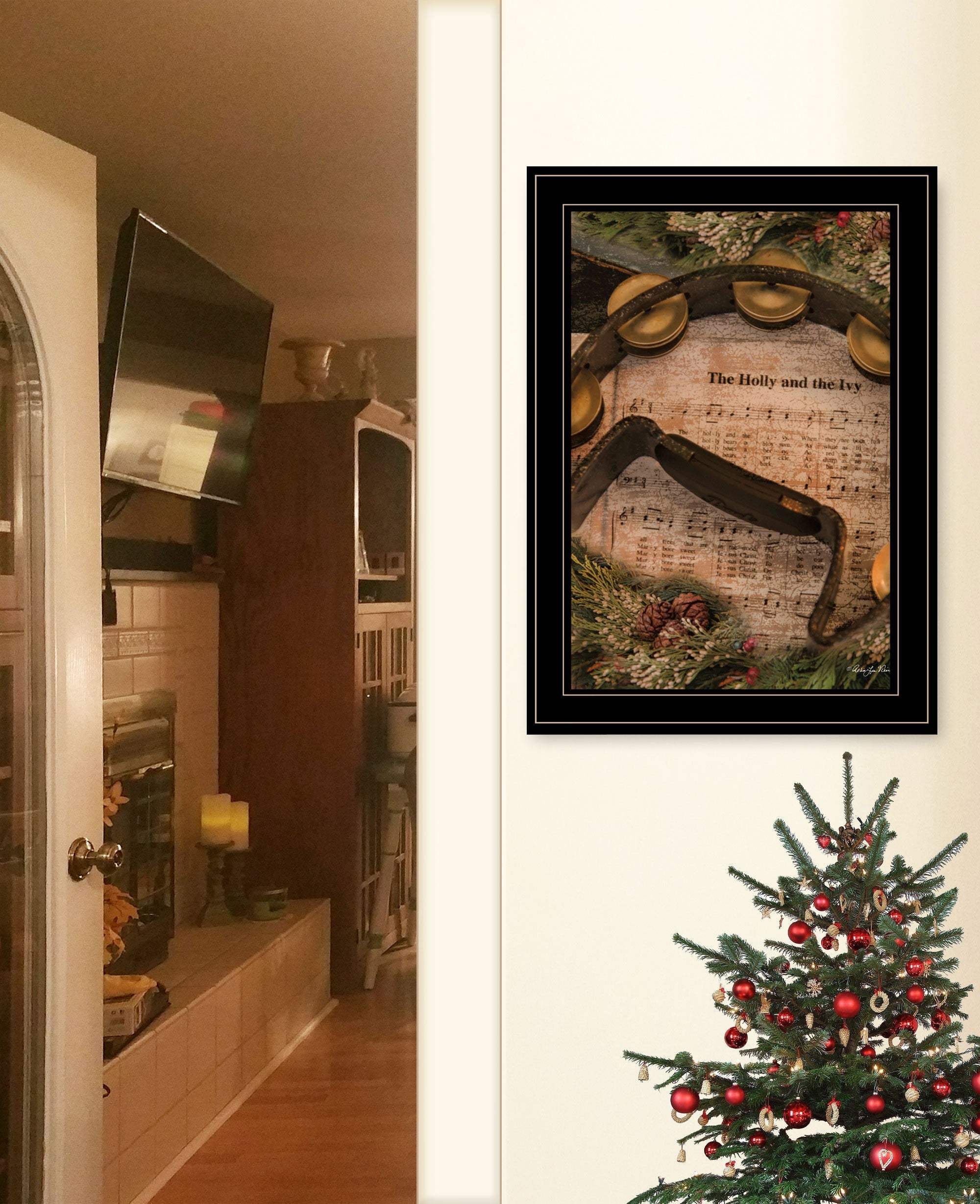 Holly and Ivy 2 Black Framed Print Wall Art - Image 4