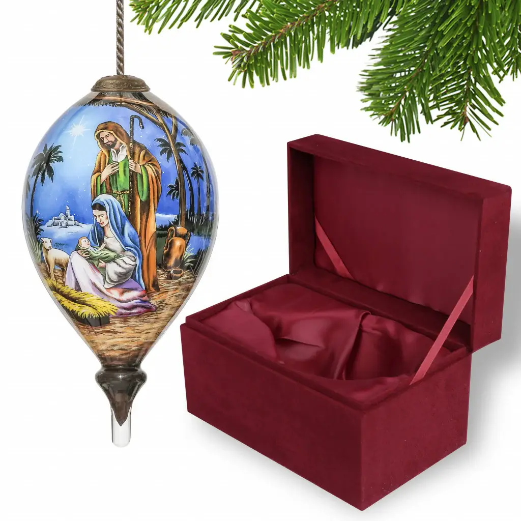 Holy Family Christmas Hand Painted Mouth Blown Glass Ornament - Image 2