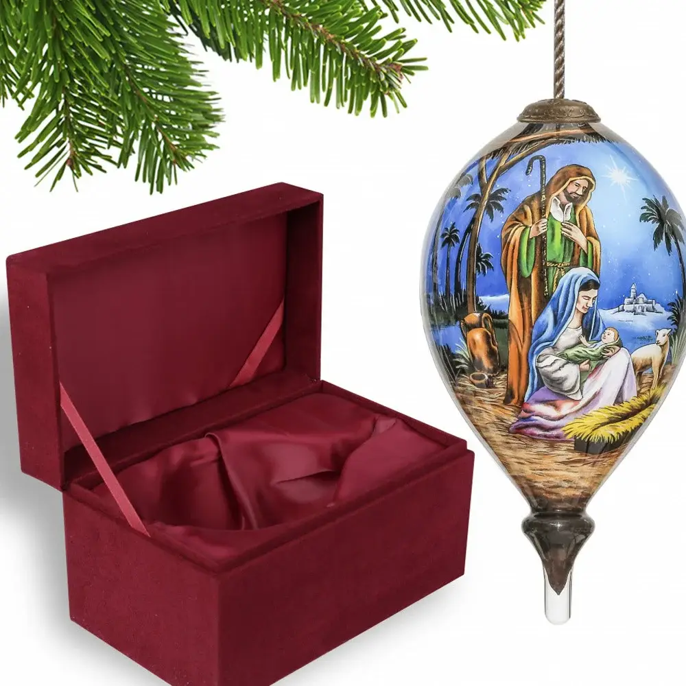Holy Family Christmas Hand Painted Mouth Blown Glass Ornament - Image 3