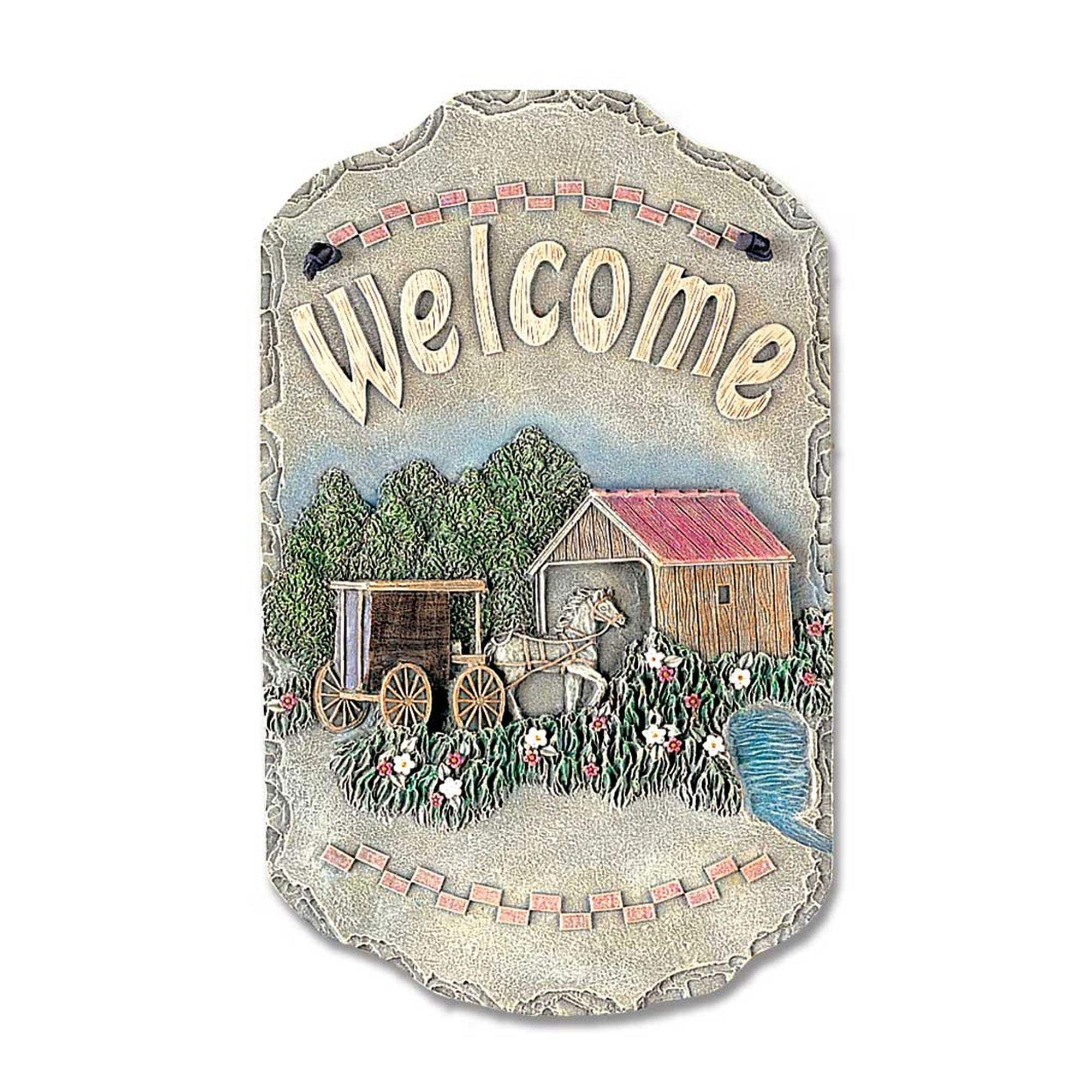 Horse Buggy and Bridge Indoor Outdoor Resin Welcome Wall Decor - Image 2