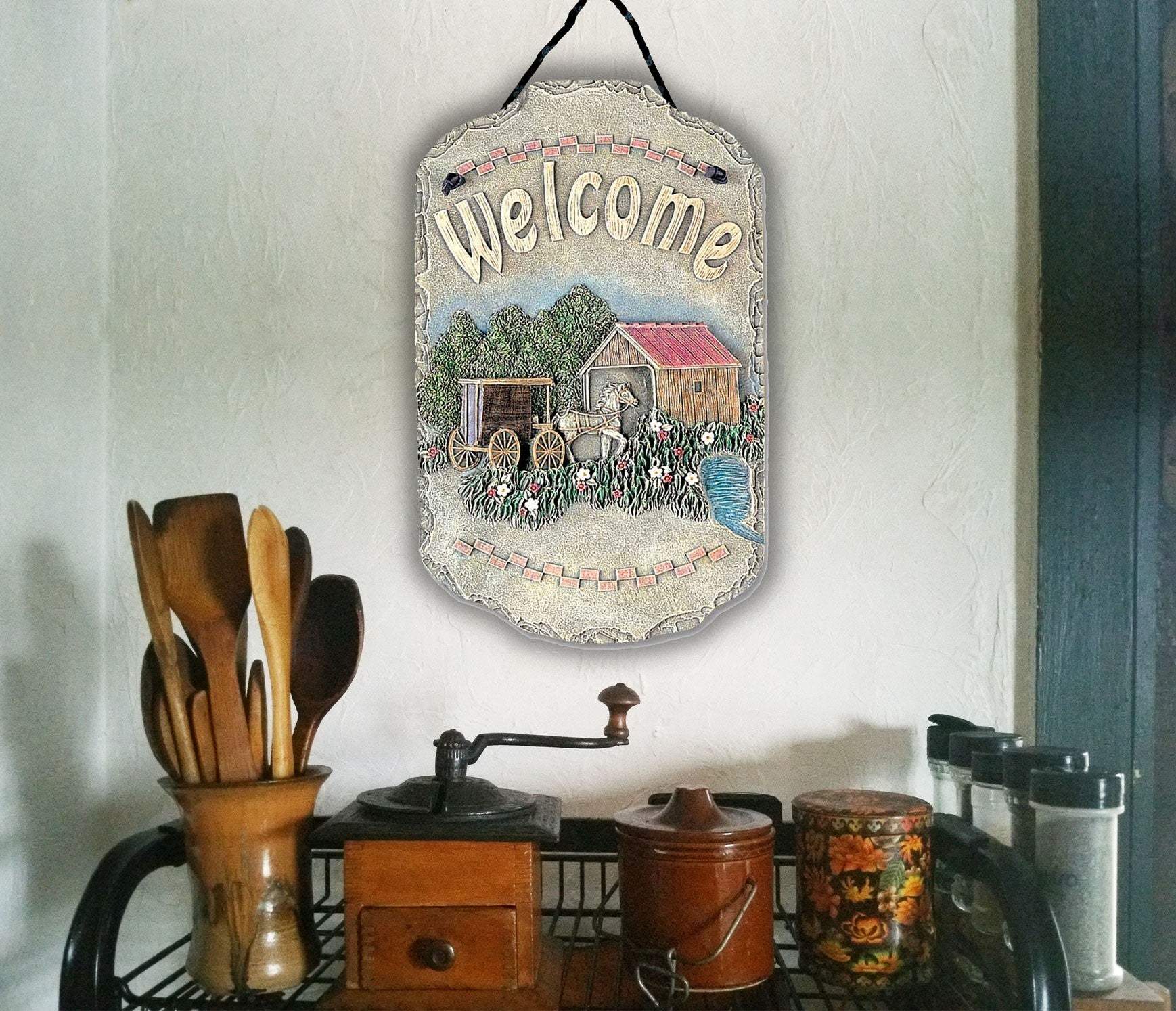 Horse Buggy and Bridge Indoor Outdoor Resin Welcome Wall Decor - Image 5