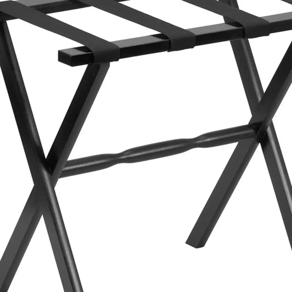 Hotel Black Finish Wood Folding Luggage Rack With Black Straps - Image 5