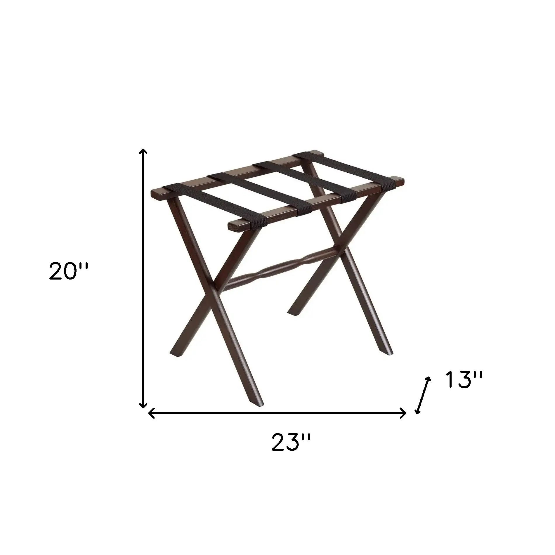 Hotel Dark Walnut Finish Wood Folding Luggage Rack With Black Straps - Image 7