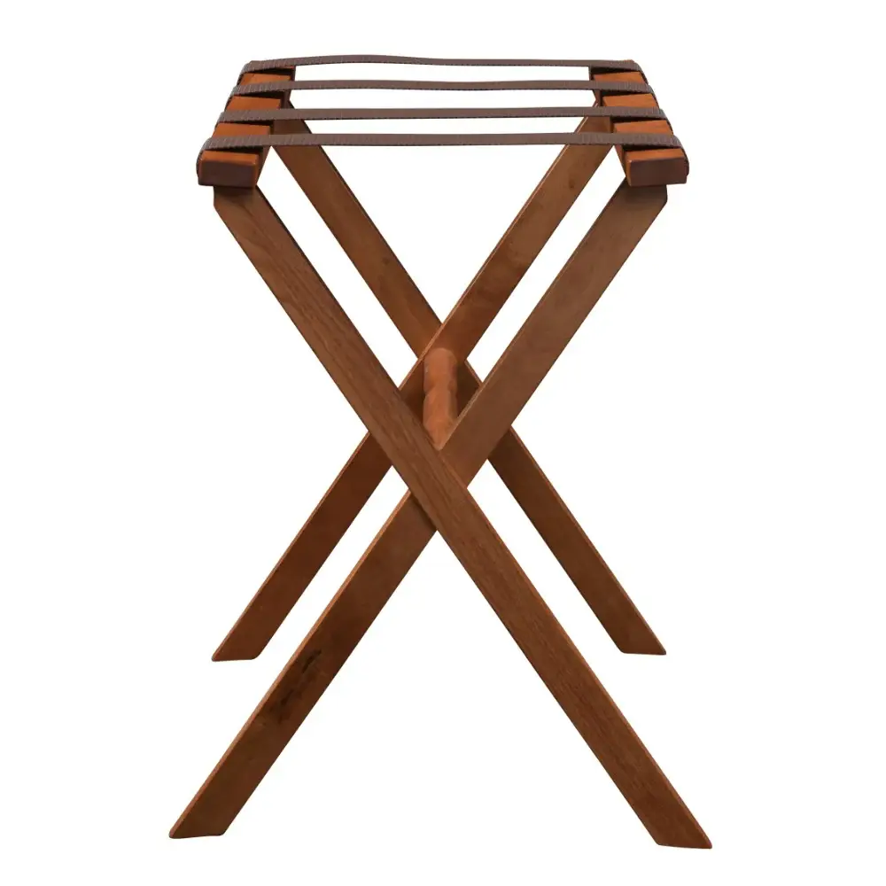 Hotel Light Walnut Folding Luggage Rack With 4 Straps - Image 2