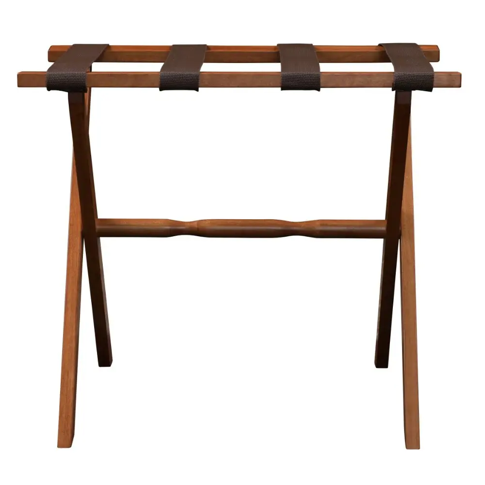 Hotel Light Walnut Folding Luggage Rack With 4 Straps - Image 3