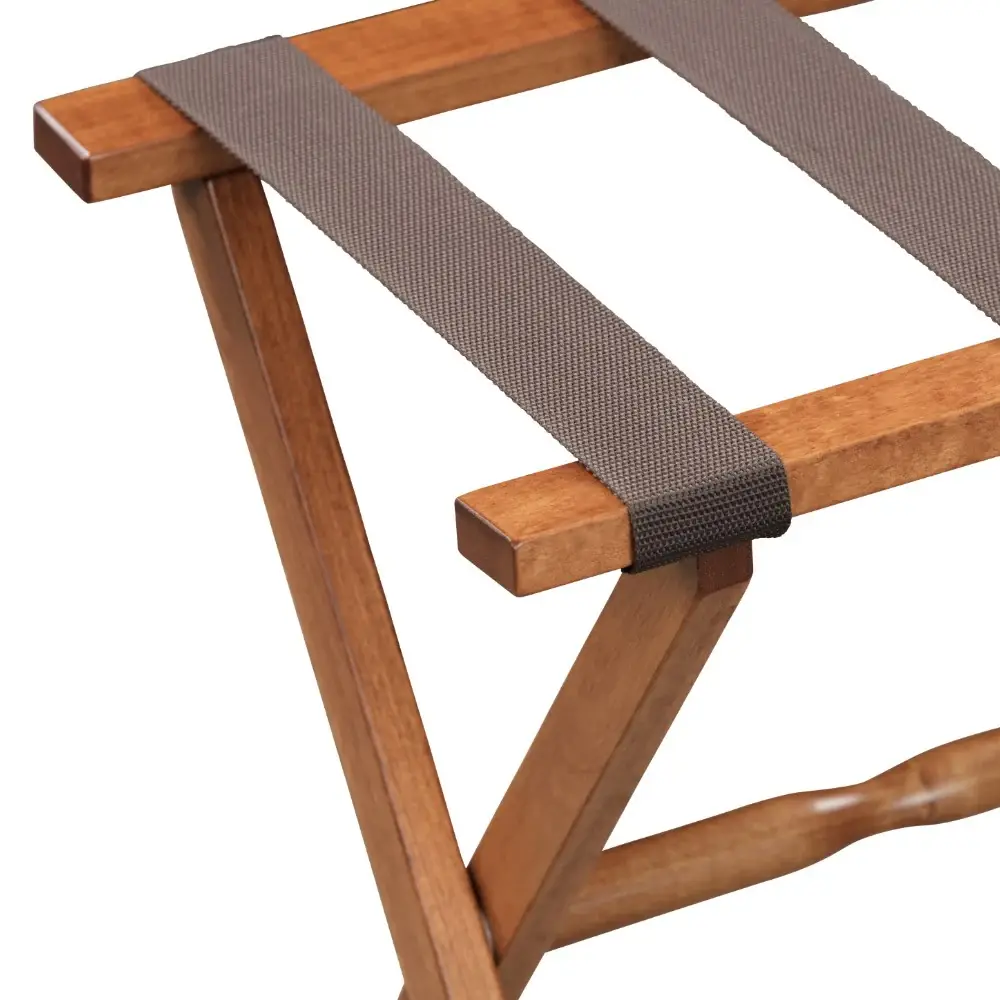 Hotel Light Walnut Folding Luggage Rack With 4 Straps - Image 4