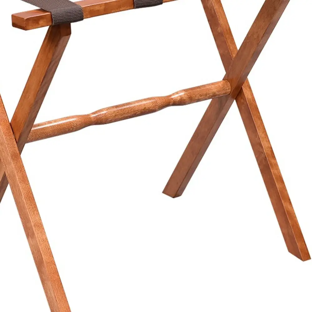 Hotel Light Walnut Folding Luggage Rack With 4 Straps - Image 5