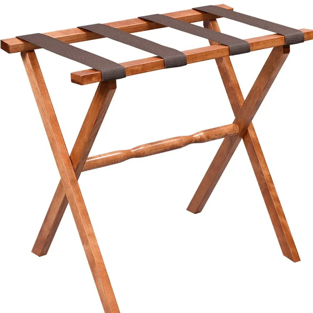 Hotel Light Walnut Folding Luggage Rack With 4 Straps - Image 6