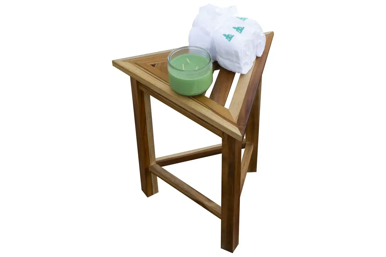 Hotel Natural Teak 18" Triangle Corner Shower Bench Or Shelf - Image 2