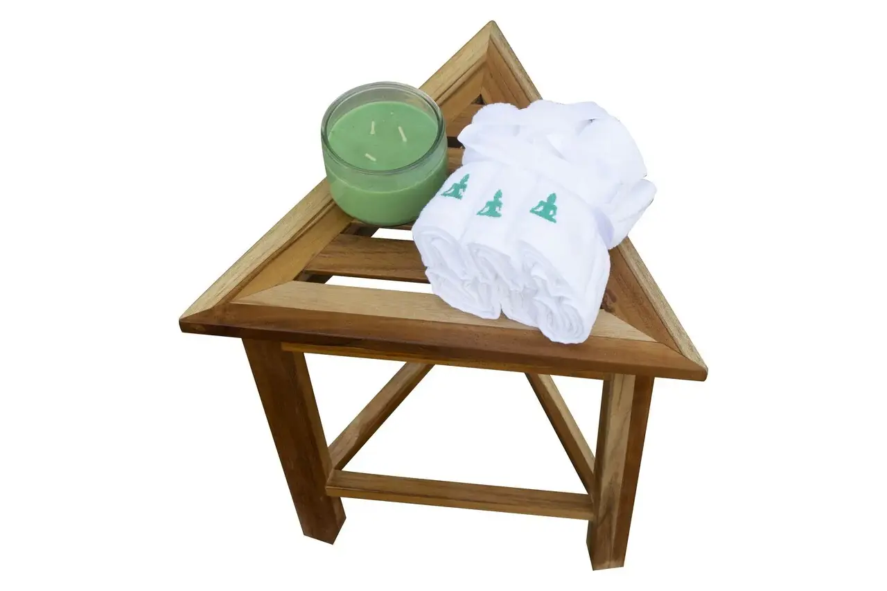 Hotel Natural Teak 18" Triangle Corner Shower Bench Or Shelf - Image 3