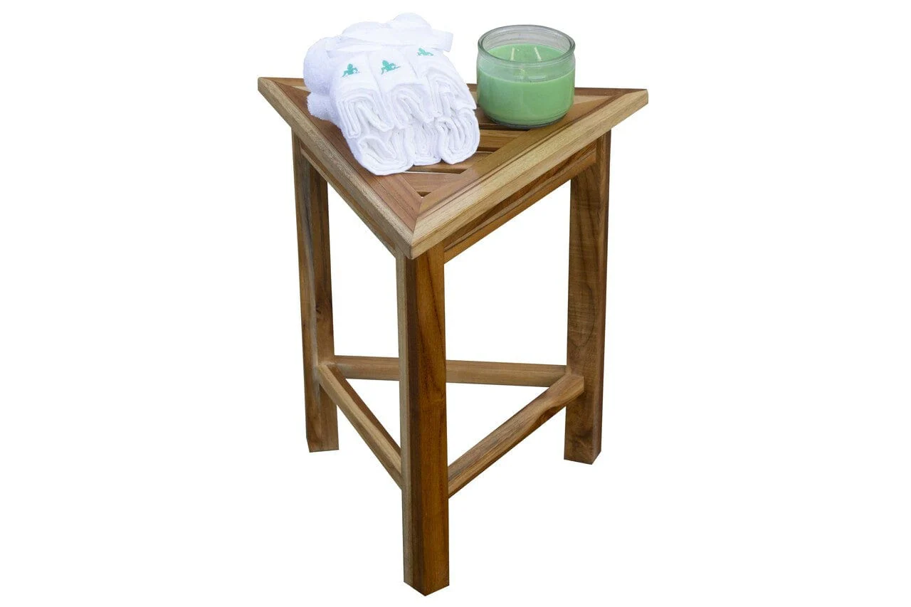 Hotel Natural Teak 18" Triangle Corner Shower Bench Or Shelf - Image 5