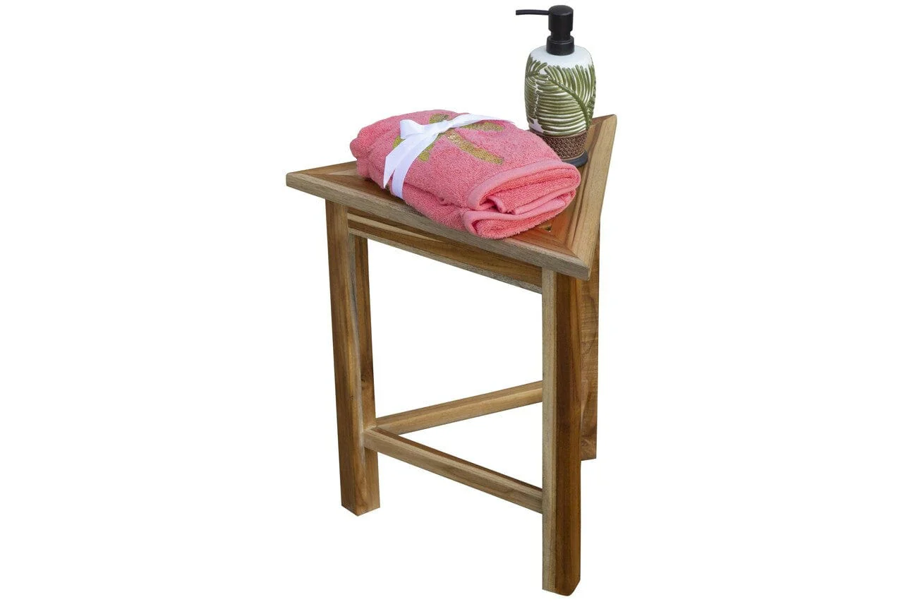 Hotel Natural Teak 18" Triangle Corner Shower Bench Or Shelf - Image 6