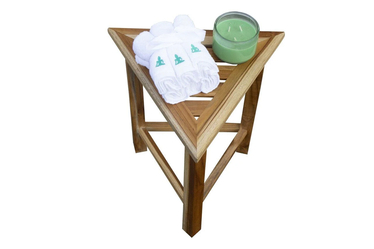 Hotel Natural Teak 18" Triangle Corner Shower Bench Or Shelf - Image 8