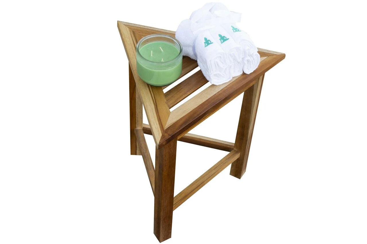 Hotel Natural Teak 18" Triangle Corner Shower Bench Or Shelf - Image 9