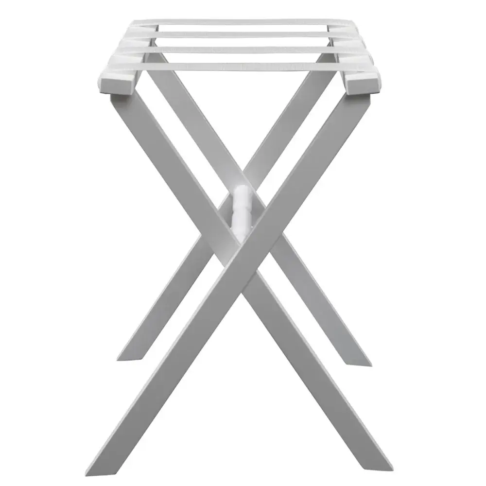 Hotel White Finish Wood Folding Luggage Rack With White Straps - Image 2