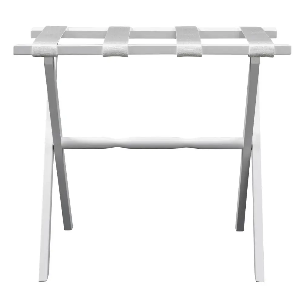Hotel White Finish Wood Folding Luggage Rack With White Straps - Image 3