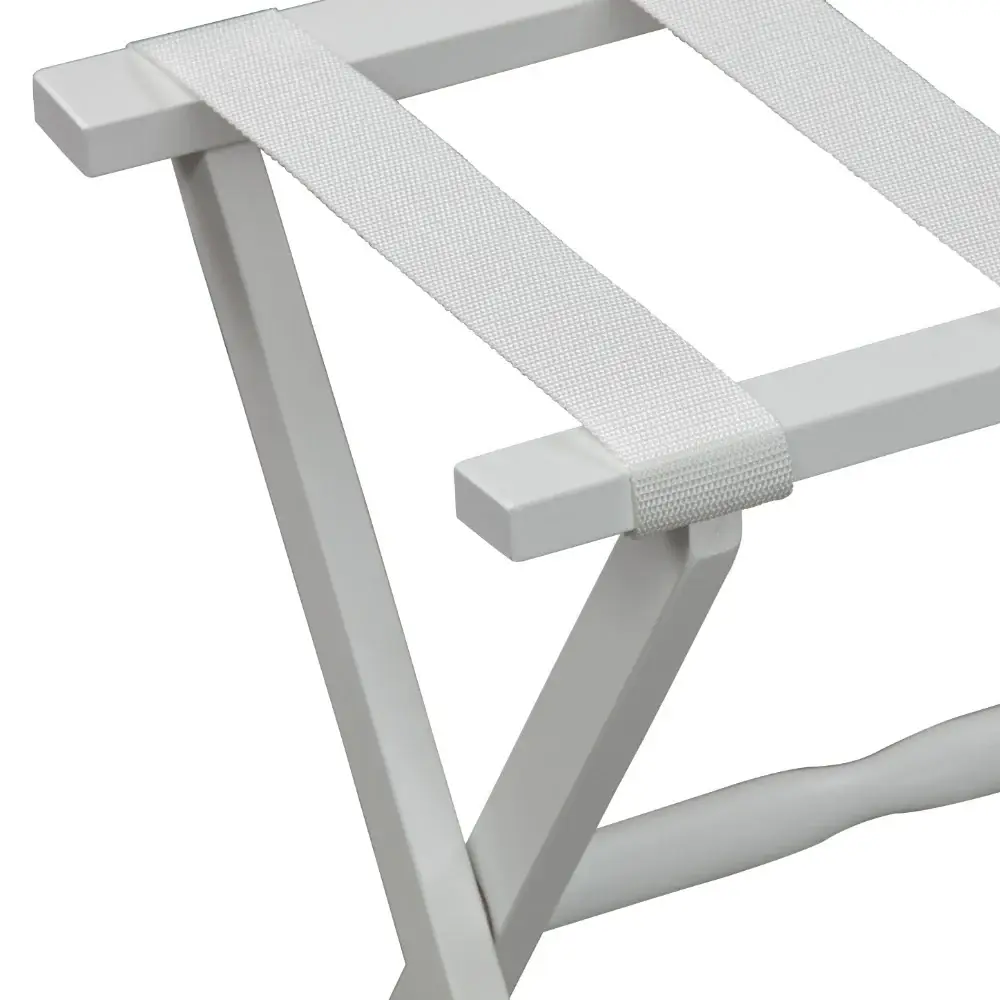 Hotel White Finish Wood Folding Luggage Rack With White Straps - Image 4