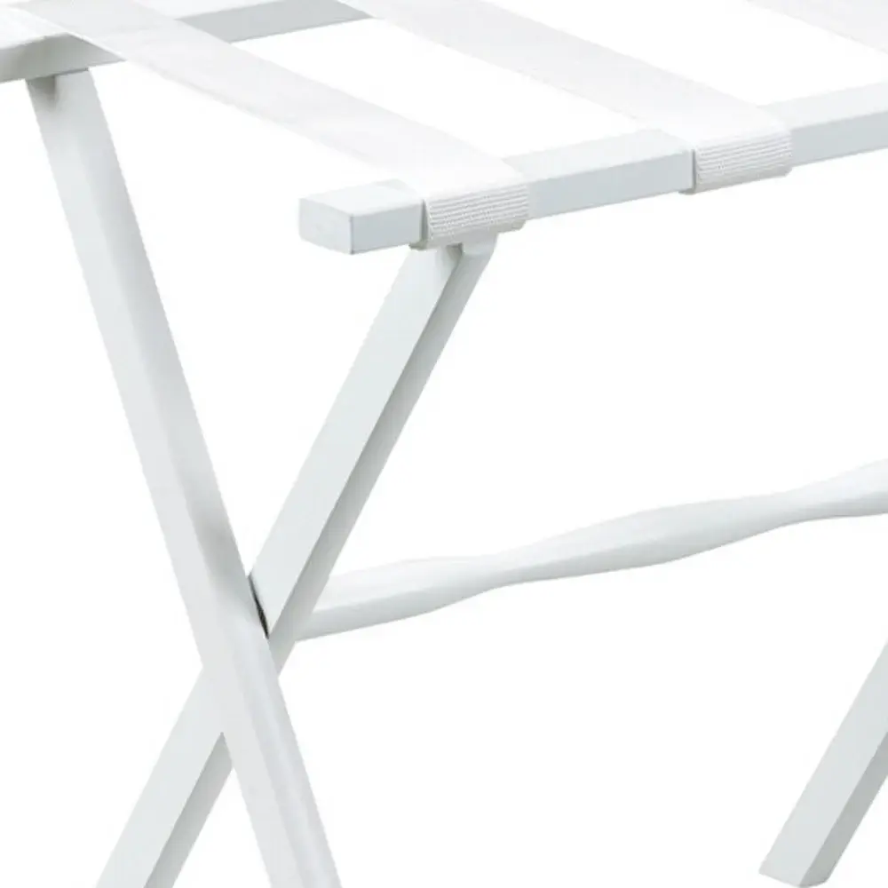 Hotel White Finish Wood Folding Luggage Rack With White Straps - Image 5