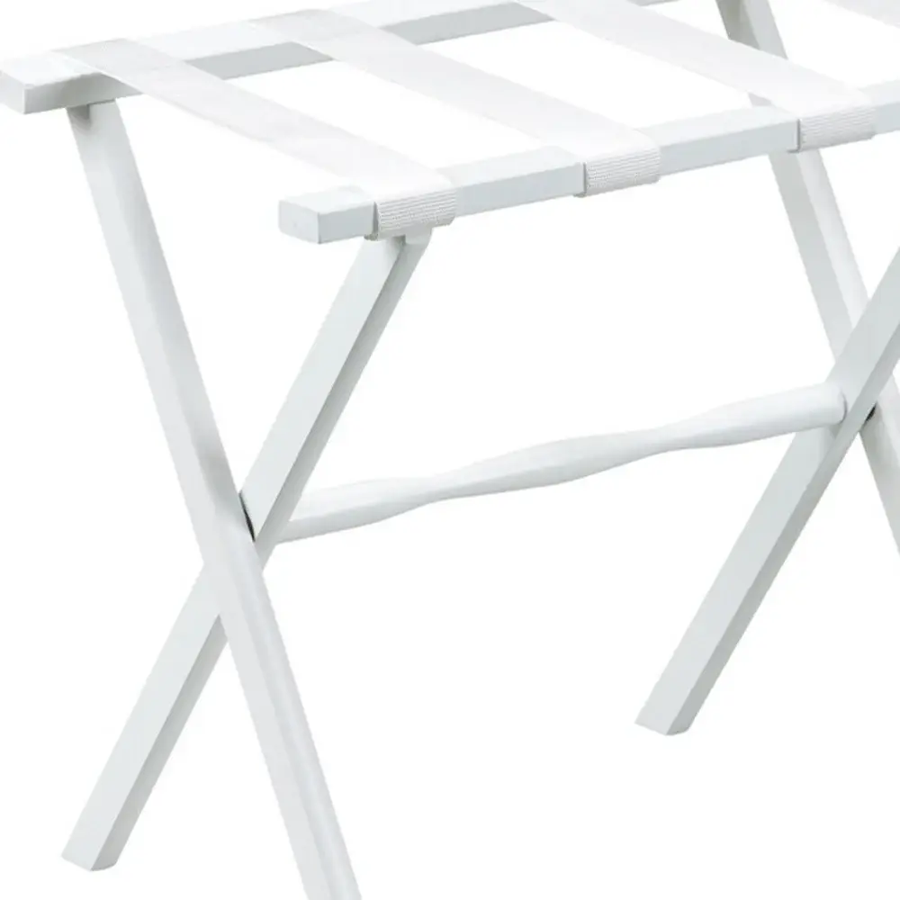 Hotel White Finish Wood Folding Luggage Rack With White Straps - Image 6