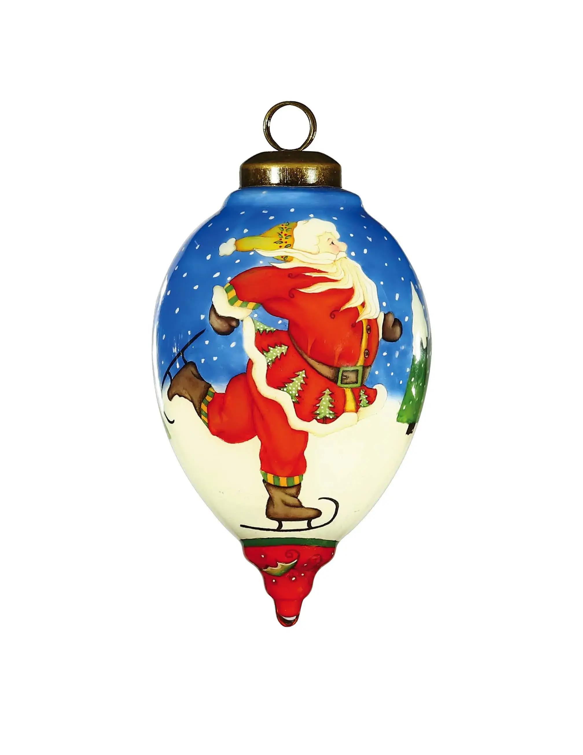 Ice Skating Santa Hand Painted Mouth Blown Glass Ornament - Image 2