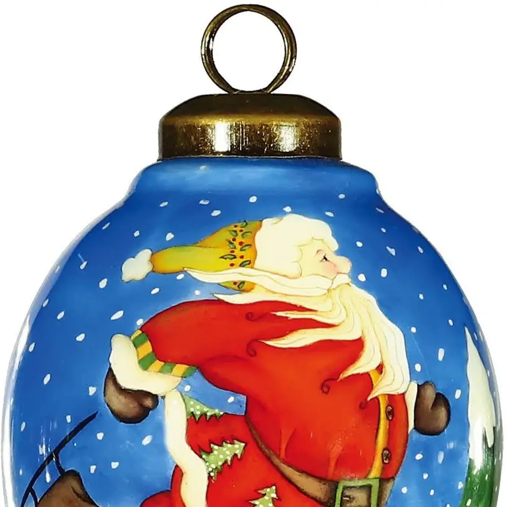 Ice Skating Santa Hand Painted Mouth Blown Glass Ornament - Image 3