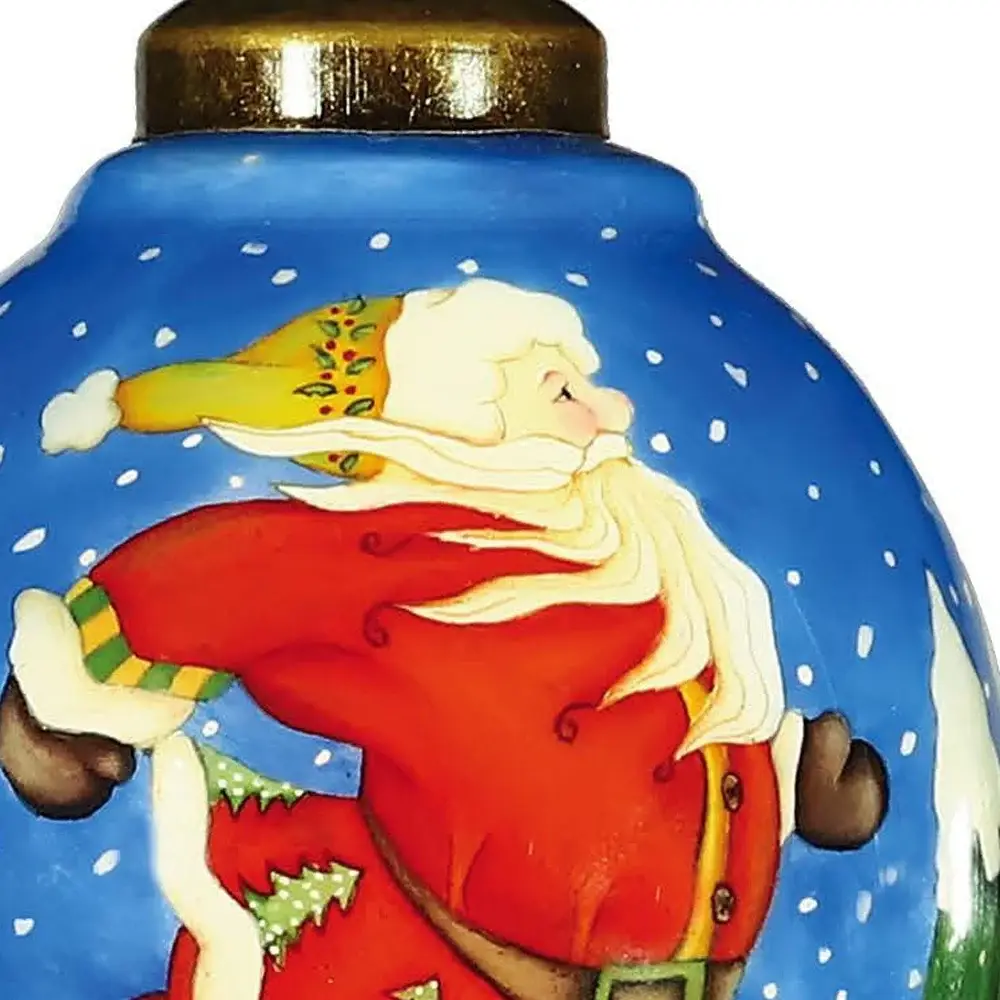 Ice Skating Santa Hand Painted Mouth Blown Glass Ornament - Image 4