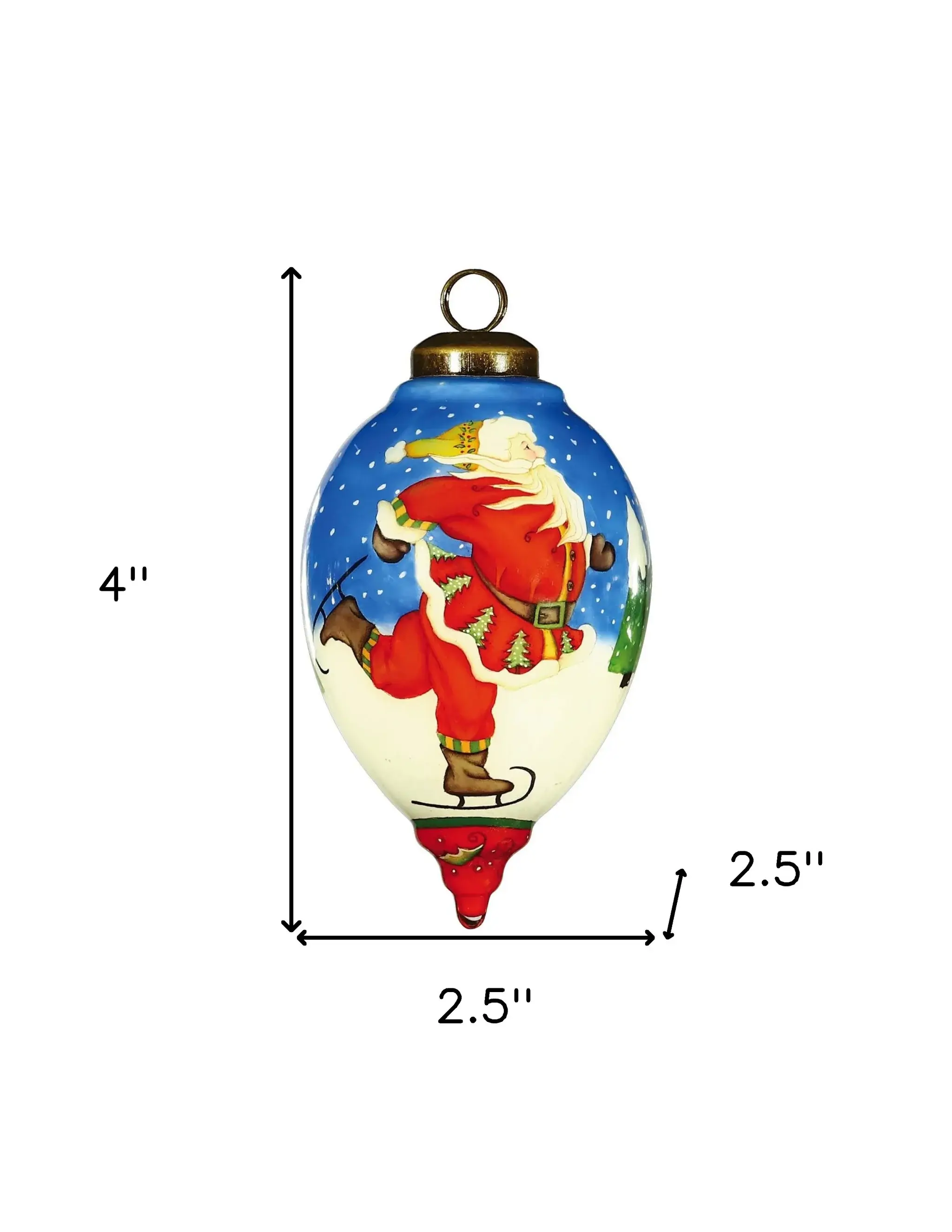 Ice Skating Santa Hand Painted Mouth Blown Glass Ornament - Image 5