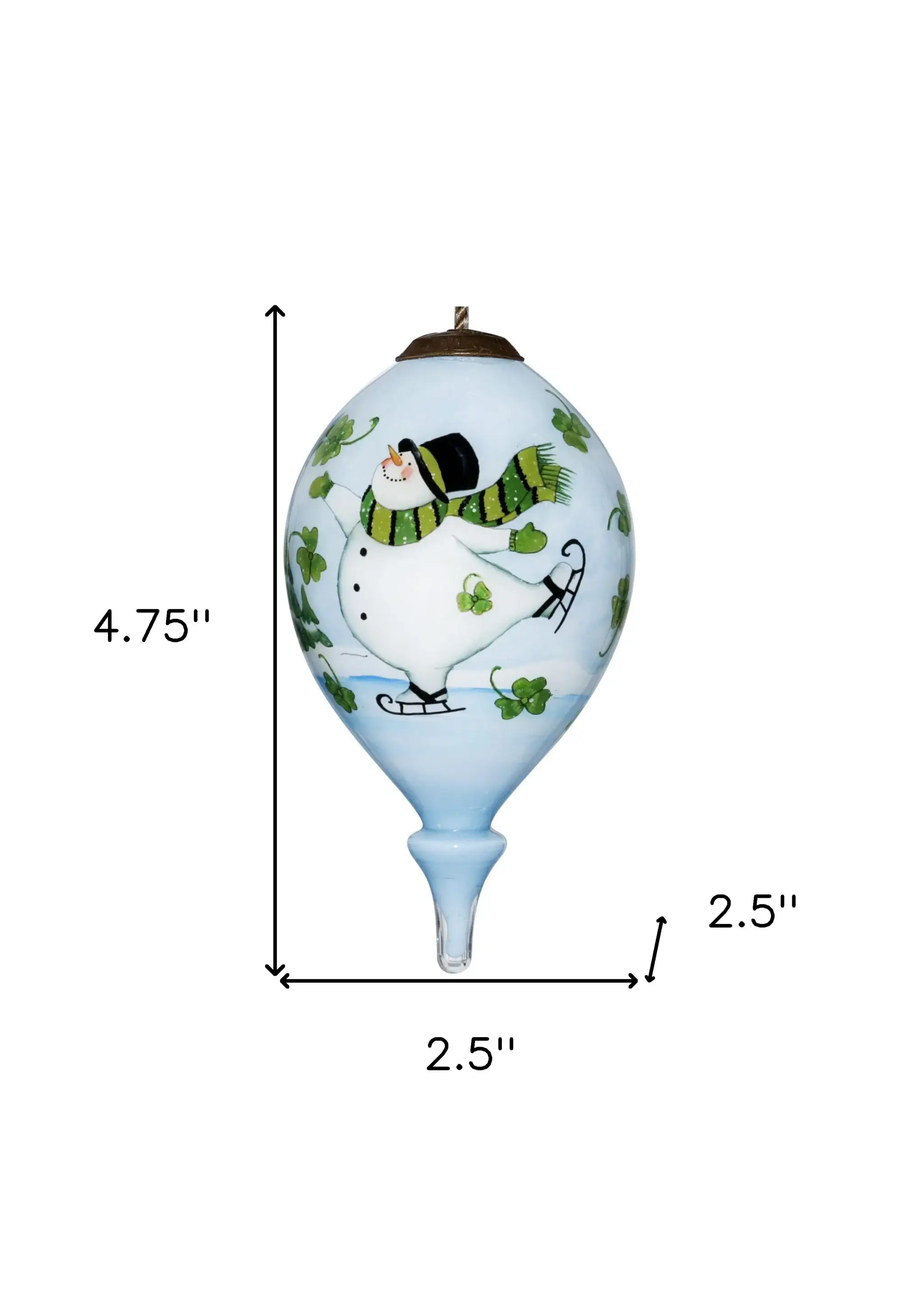 Ice Skating Shamrock Snowman Hand Painted Mouth Blown Glass Ornament - Image 5