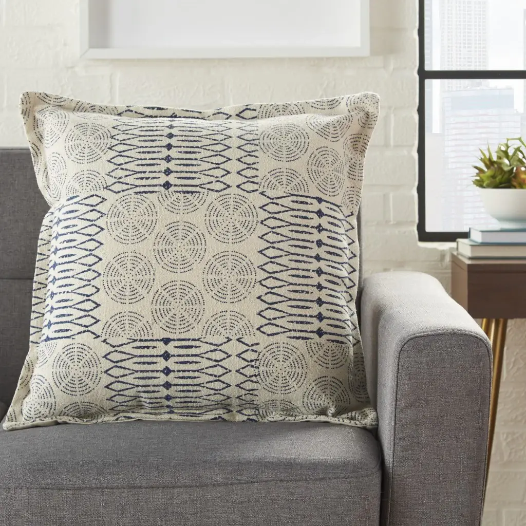 Indigo And Ivory Geometric Throw Pillow - Image 4