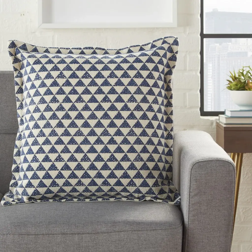 Indigo And Ivory Triangle Design Throw Pillow - Image 5