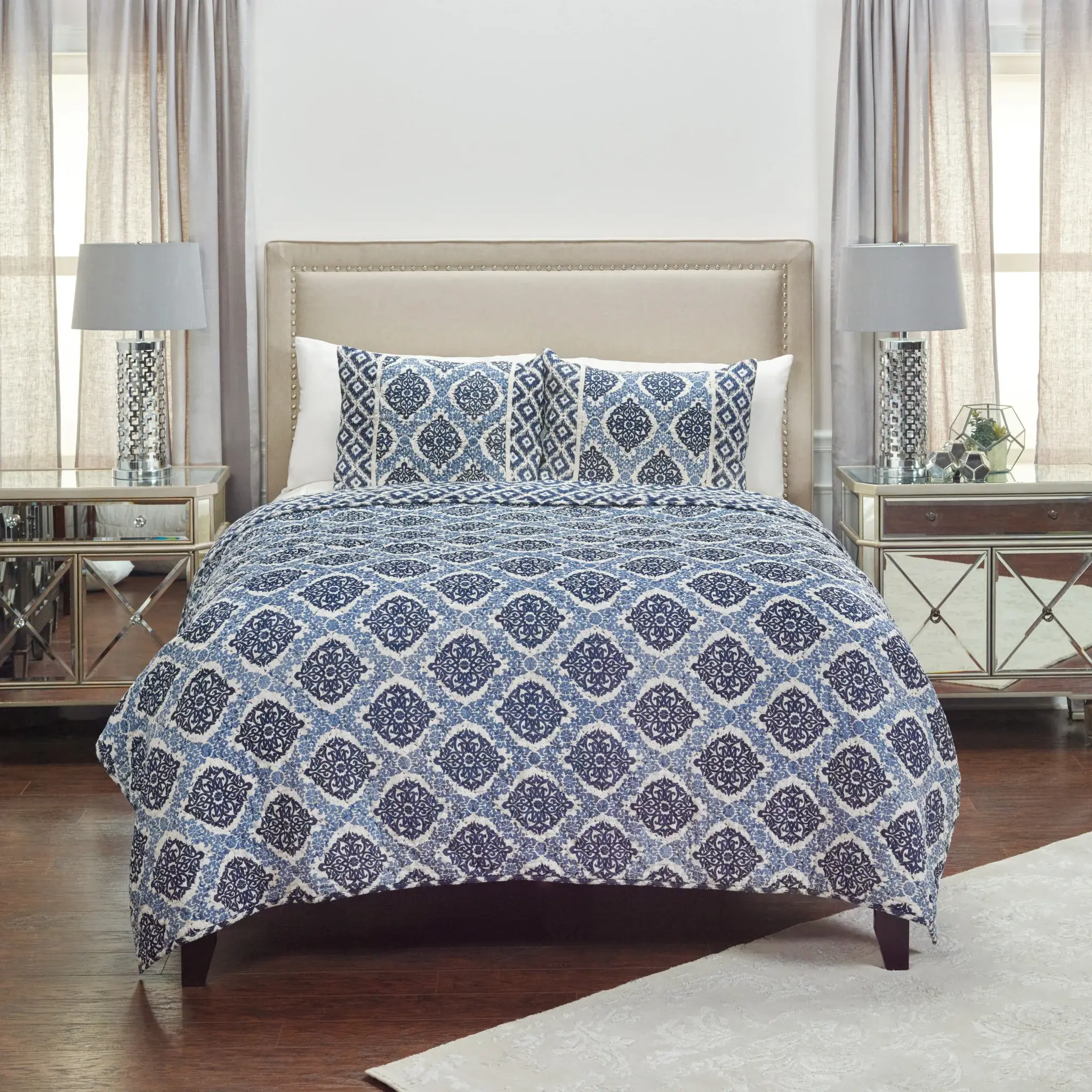 Indigo Queen 100% Cotton 300 Thread Count Machine Washable Down Alternative Comforter - Image 5