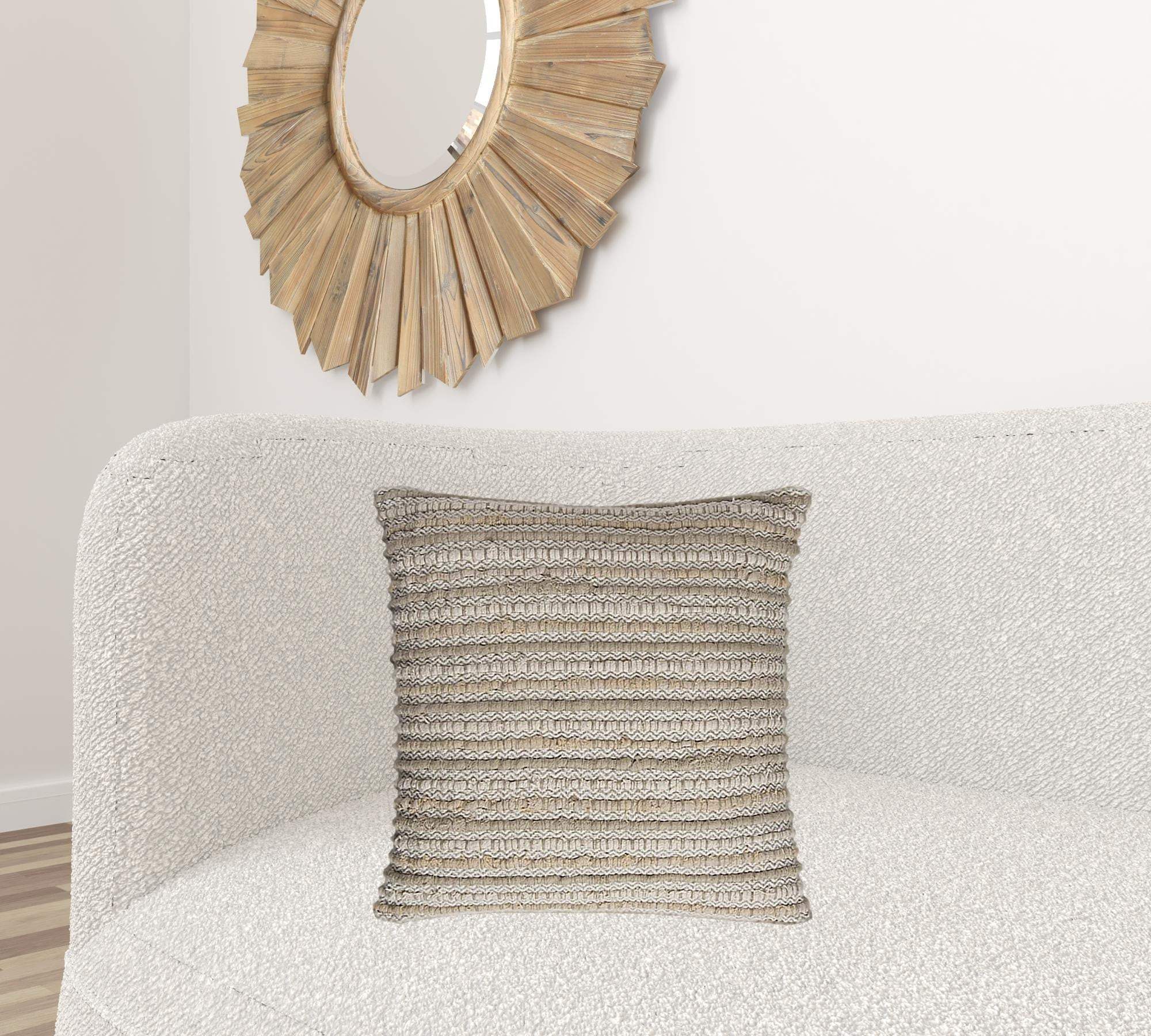 Ivory Beige Nubby Texture Bands Throw Pillow - Image 2