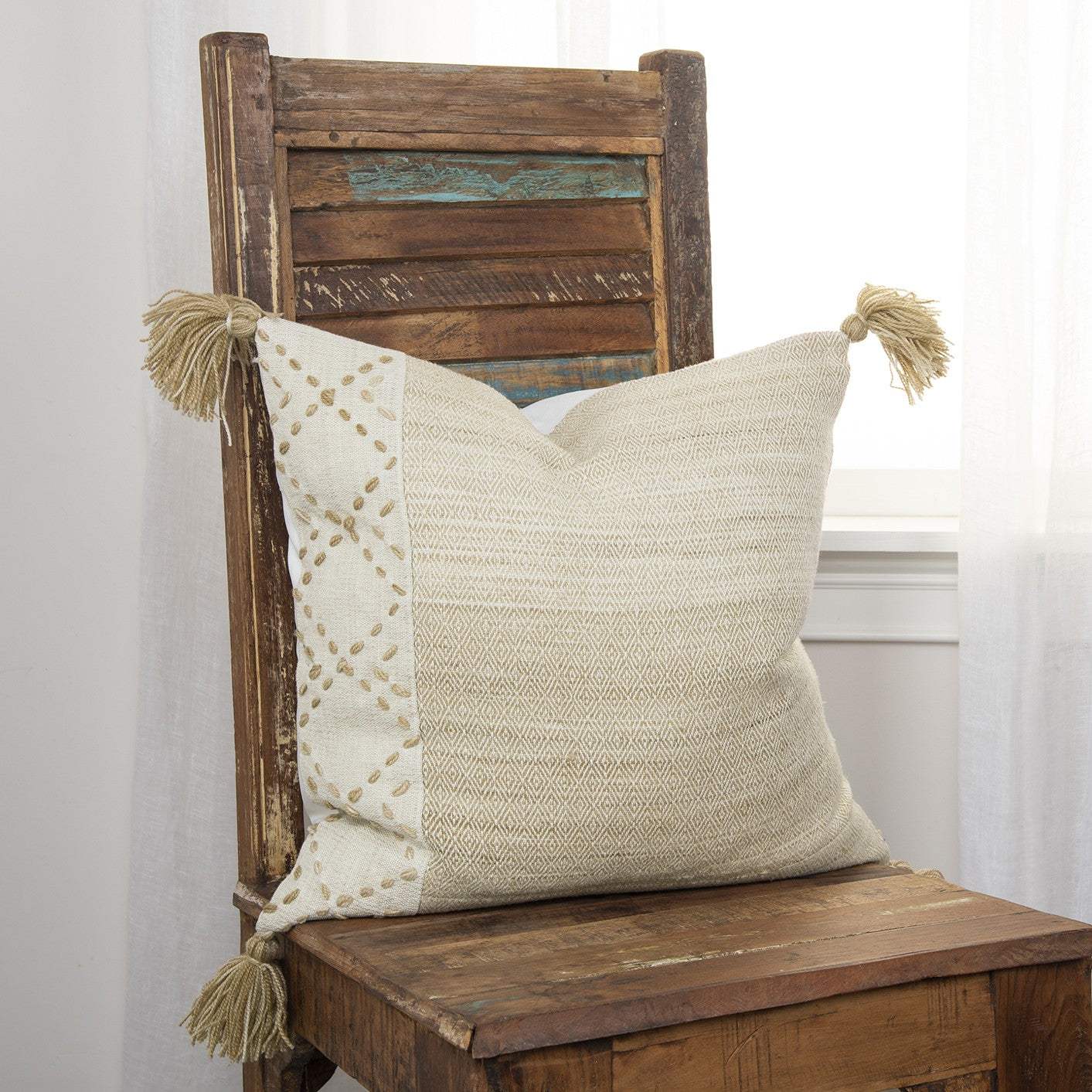 Ivory Blush Accent Stitch Color Block Throw Pillow - Image 5