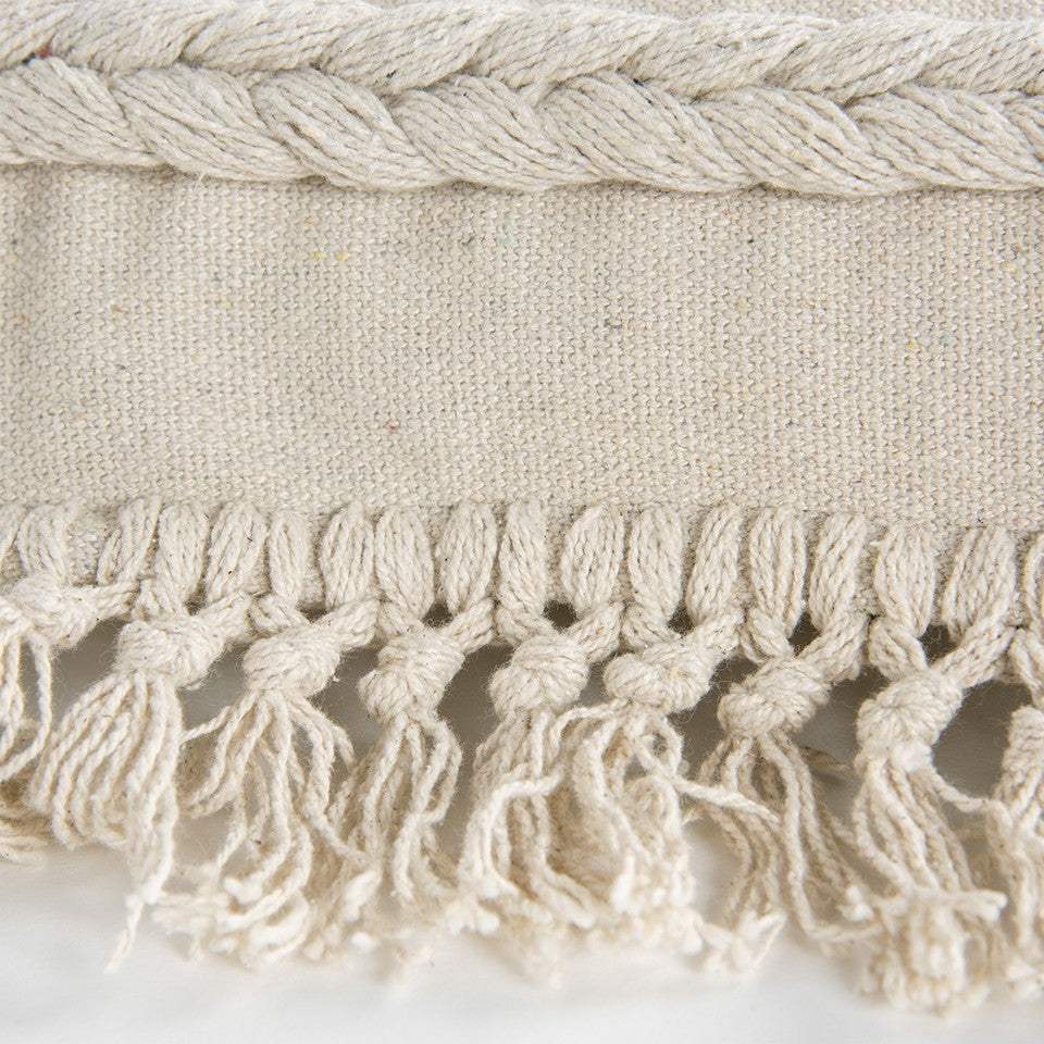 Ivory Braided Stripe Macrame Fringe Lumbar Pillow - Image 7