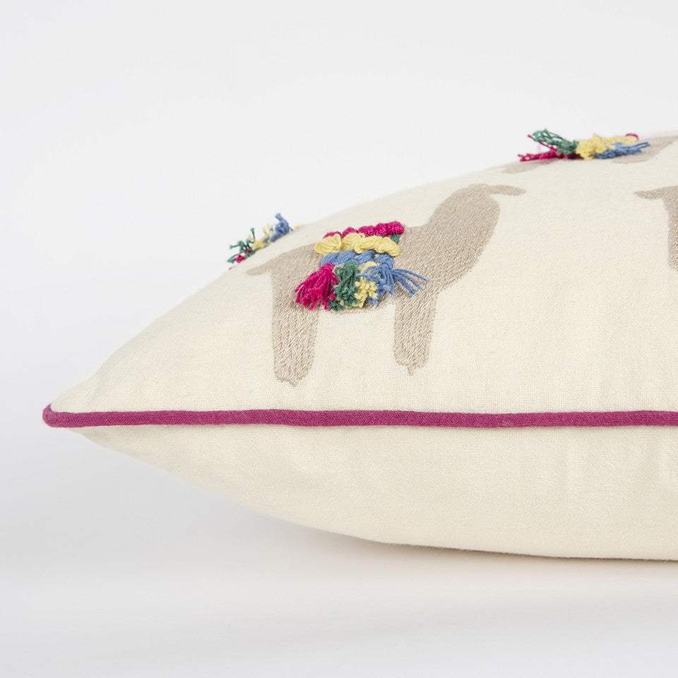Ivory Fiesta Fun Embroidered Llamas Throw Pillow - Image 3